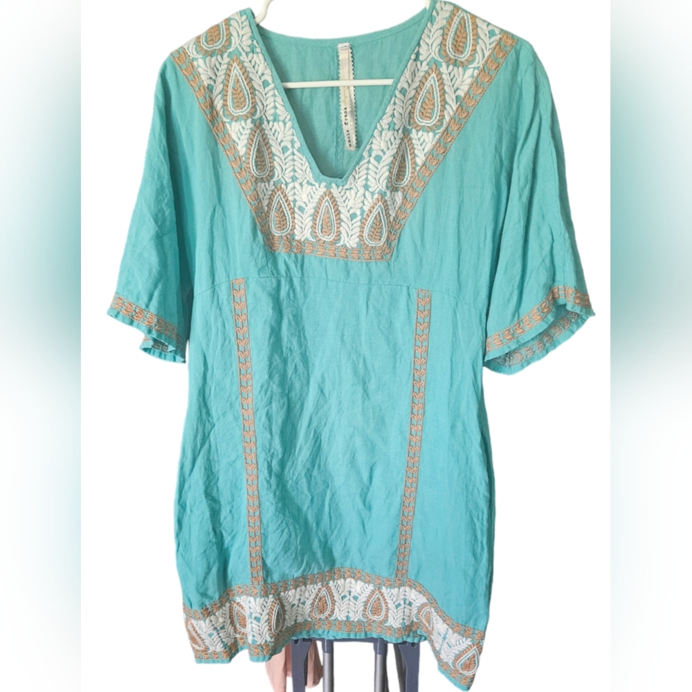Uncle Frank Ocean Waves 100% Linen Pullover Tunic Dress  W/Pockets Sixe XS